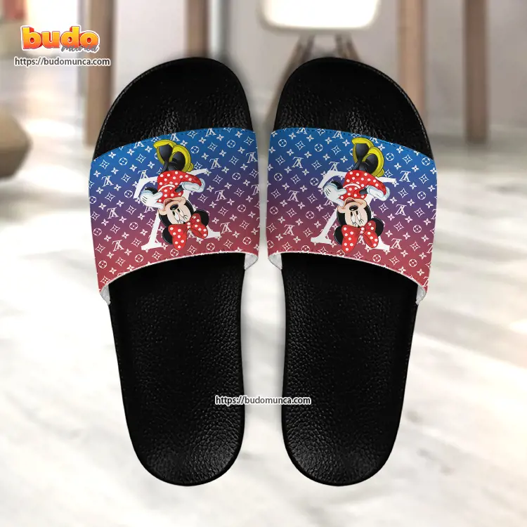 Slide sandals minnie mouse disney v2 and louis vuitton gift unique slide sandals for man woman and kid